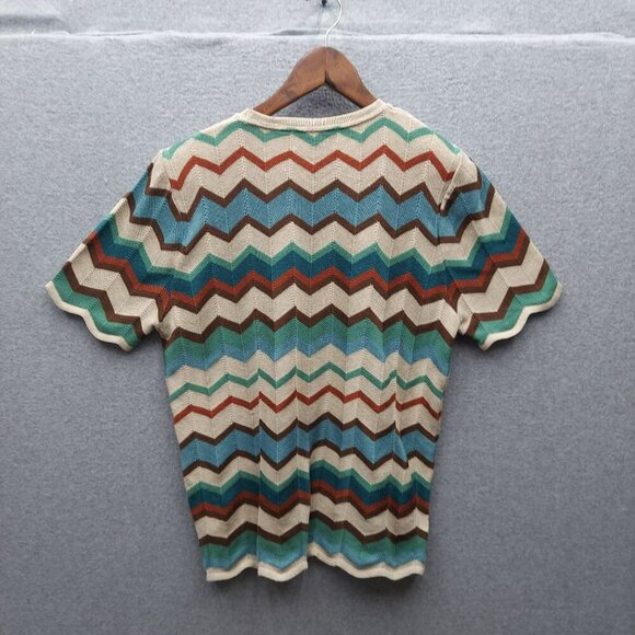 Alfred Dunner Chevron Striped Knit Sweater L Beige Multicolor Acrylic Short Slee - Picture 3 of 3